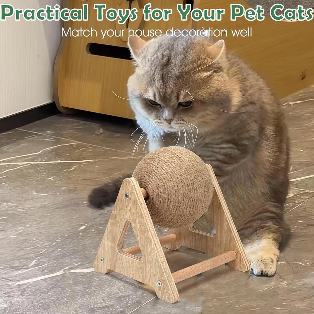 Outamateur Cat Scratcher Ball Toy, Sisal Scratching Ball with Stable Stand, Interactive Cat Exercise Toy, Interactive Play and Exercise for Kittens,