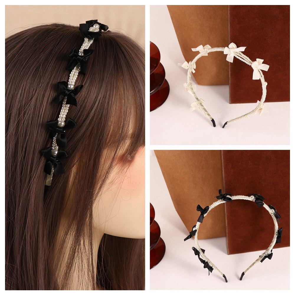 Korean Style Pearl Hair Band Headwear Pearl Hair Hoop Fashion Bow Headband  Daily