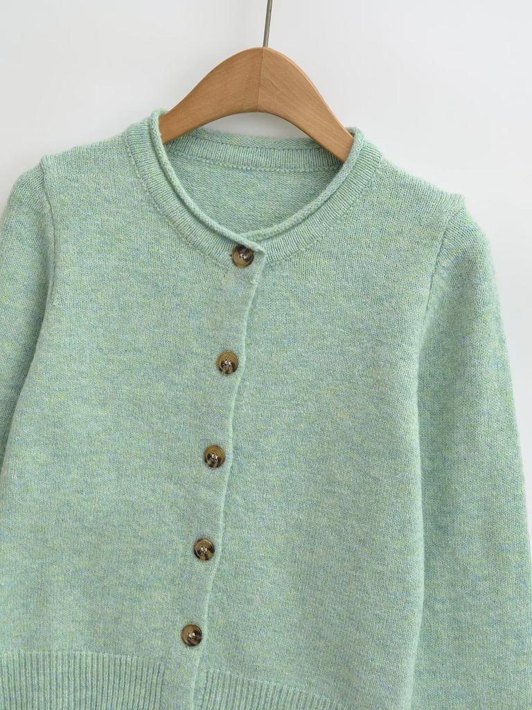FS636-26 New European & American Style Round Neck Single-Breasted Long Sleeve Knit Cardigan Sweater for Women