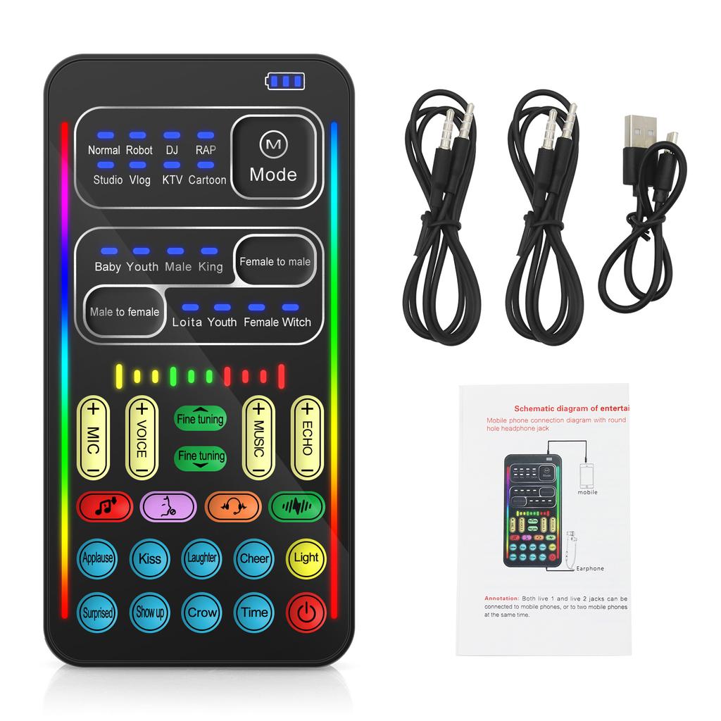 I9 Voice Changer Mini Multiple Audio Effect Bluetooth-Compatible Live Sound Cards Portable Live Voice Sound Card I9 Equipment