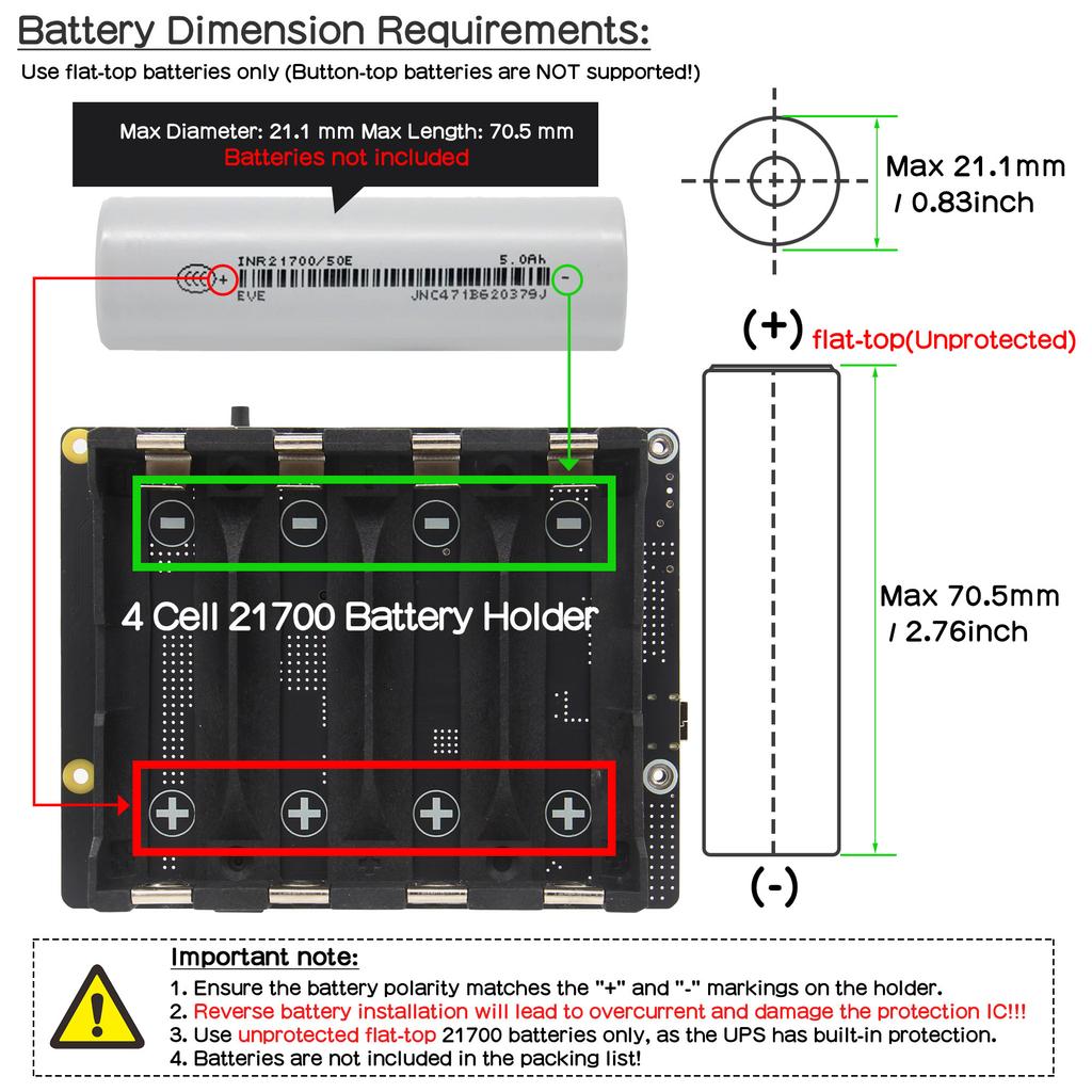 Geekworm X1206 V2.0 Power Management Board 21700 5V UPS HAT Compatible with 4 Cell 21700 Batteries for Raspberry Pi 5