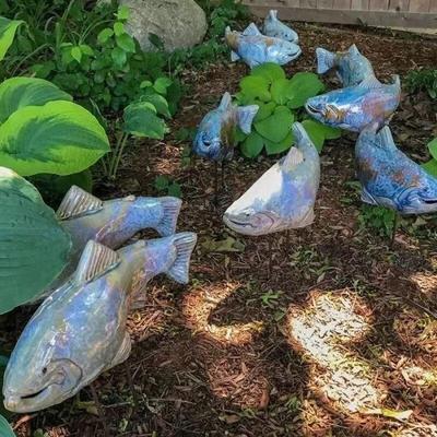 Artesanías de resina de Koi para jardín de cerámica, adornos decorativos para césped, artesanías de resina de peces coloridos, decoración artística decorativa para patio