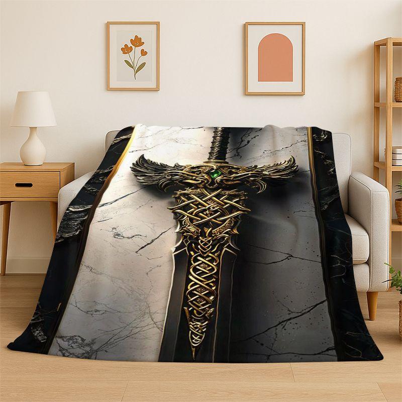 Power Sword Weapon Shield Flannel Blanket Soft Throw Blanket for Bedroom Living Room Bed Travel Camping Picnic Nap Cover Gift