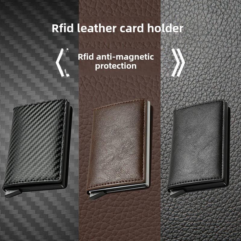 Anti-theft RFID metal card bag, large-capacity aluminum alloy automatic elastic carbon fiber wallet, anti-magnetic customization
