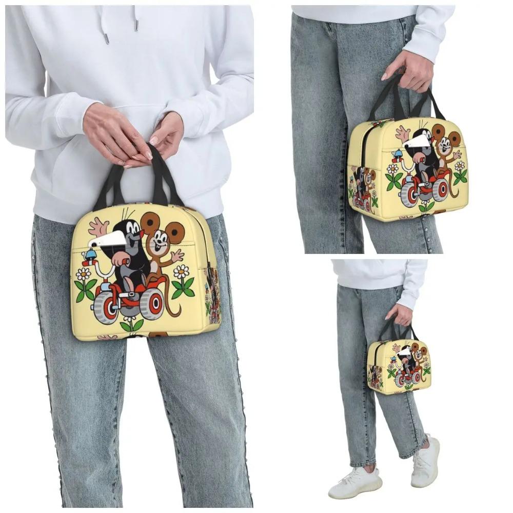 Linda Bolsa de Almuerzo Aislada de Topo Feliz Krtek para Niños, Nevera Escolar, Fiambrera Térmica, Bolsa de Mano, Contenedor Portátil para Almuerzo