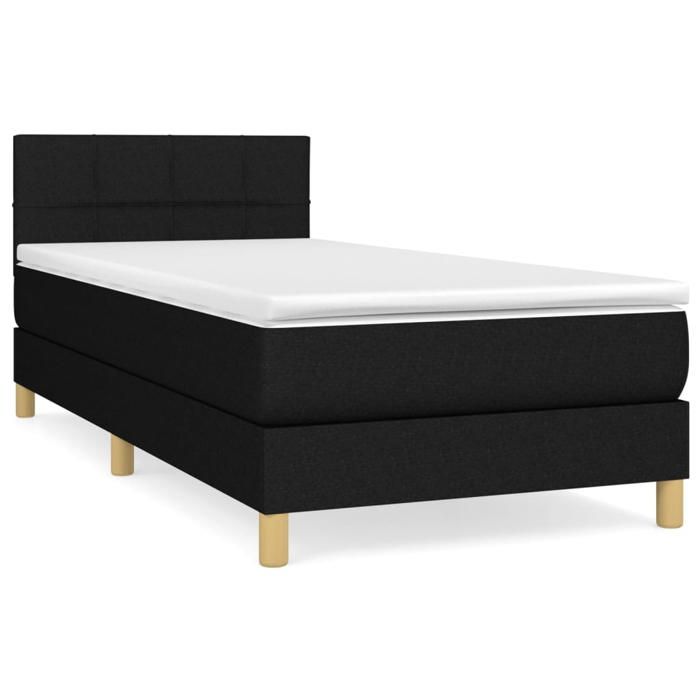 Lit avec matelas - Maison Exclusive - Noir - 90x200 cm - Tête de lit réglable - Tissu durable
