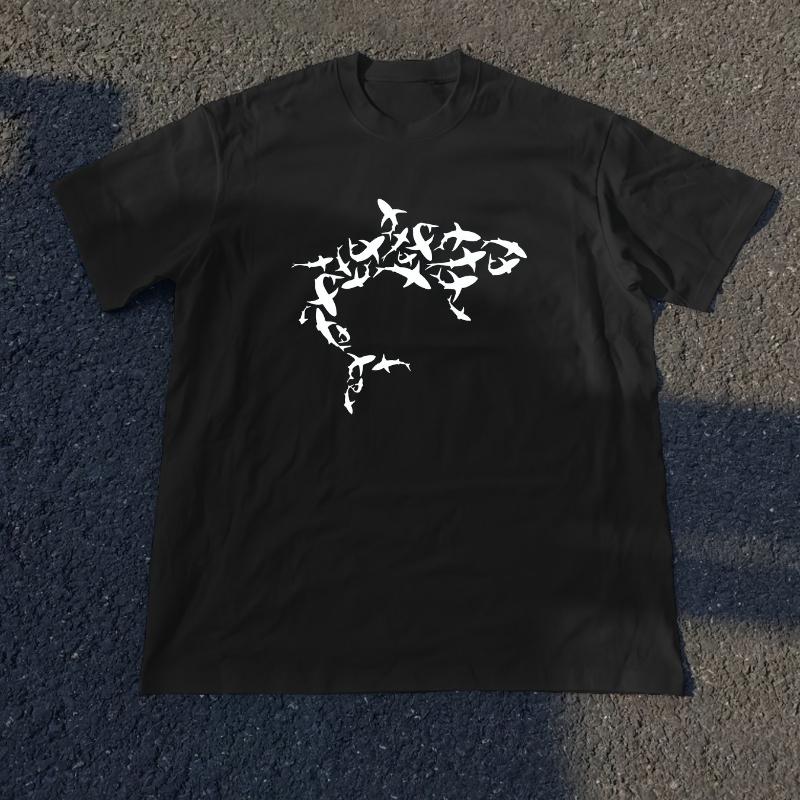 

HShark Swarm Silhouette Graphic Print T-Shirt Breathable Cool, Comfortable Wear,Daily Casua XXL белый