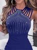 Vestidos femininos sem mangas bodycon com enfeites de strass brilhantes vestidos de coquetel para meninas
