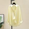 Women's White Oversized Sheer Shirt Long Sleeve Button-Down Casual Blouse with Curved Hem