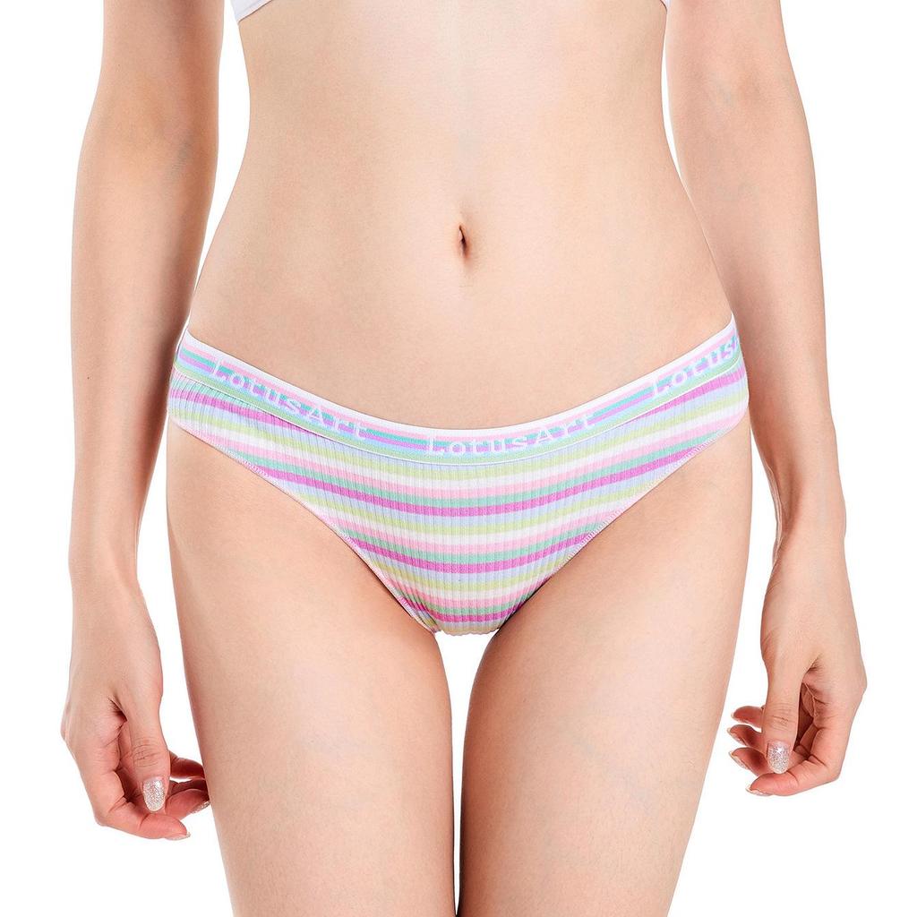 Women's Rainbow Striped Low-Rise Pure Cotton Panties - Cute & Breathable with Half Hip Coverage for Teens