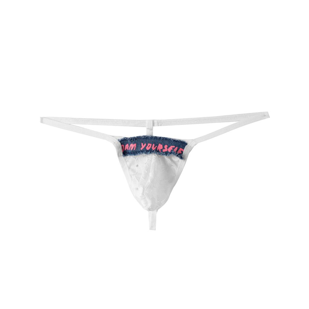 Men's Low Waist Sexy Transparent Lace Thong Breathable Sex Panties Hollow Men's Flirting Panties