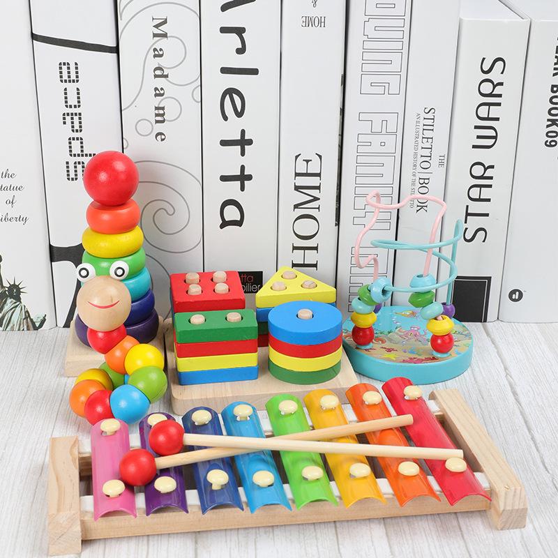 Early Childhood Development Toy Set: Beaded Blocks, Knock Piano, Twist Worm - Ideal Gift for Babies and Toddlers