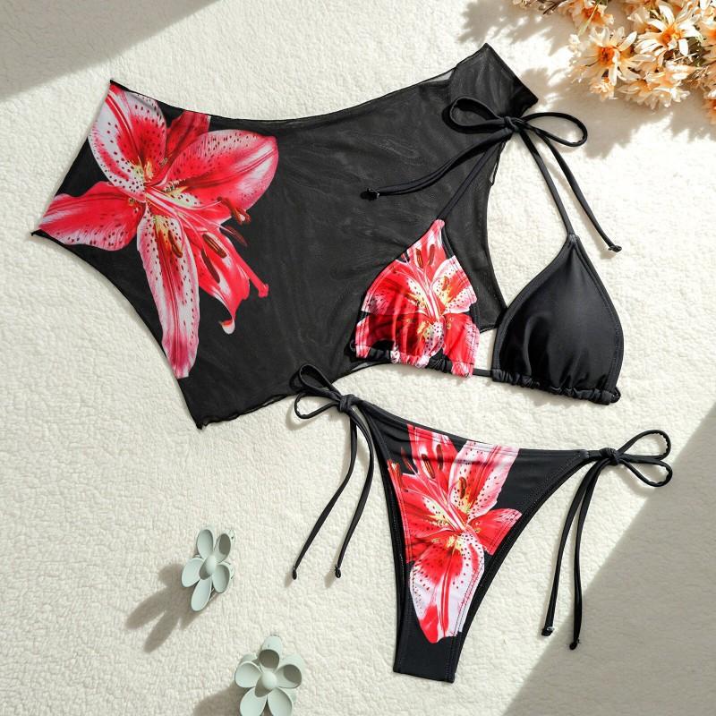 Swimsuit Printed Lace Sexy Bikini Split Fashionable Three-piece