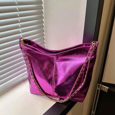 Borsa tote grande in pelle verniciata vintage da donna, nuova moda, classica, con texture a tracolla, da ascella
