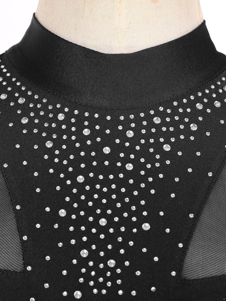 Costumi da Performance Danza Donna Scintillanti Strass Senza Maniche Collo Alto Foro Chiave Posteriore Spacco Laterale Vestiti