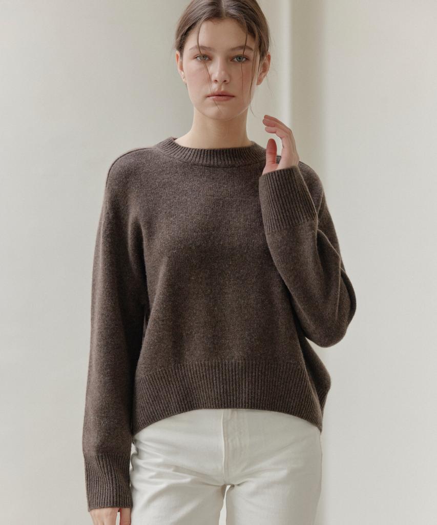 Jeunesse Quoi Loose Fit Crew Neck Cashmere Knit_ Mocha