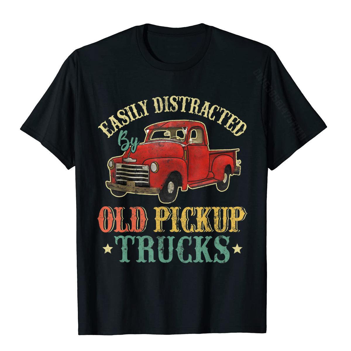 

Easily Distracted By Old Pickup Trucks Funny Trucks Gifts T-Shirt Cotton Mens Tops Shirts Comics Top T-Shirts Gift Wholesale XS чорний