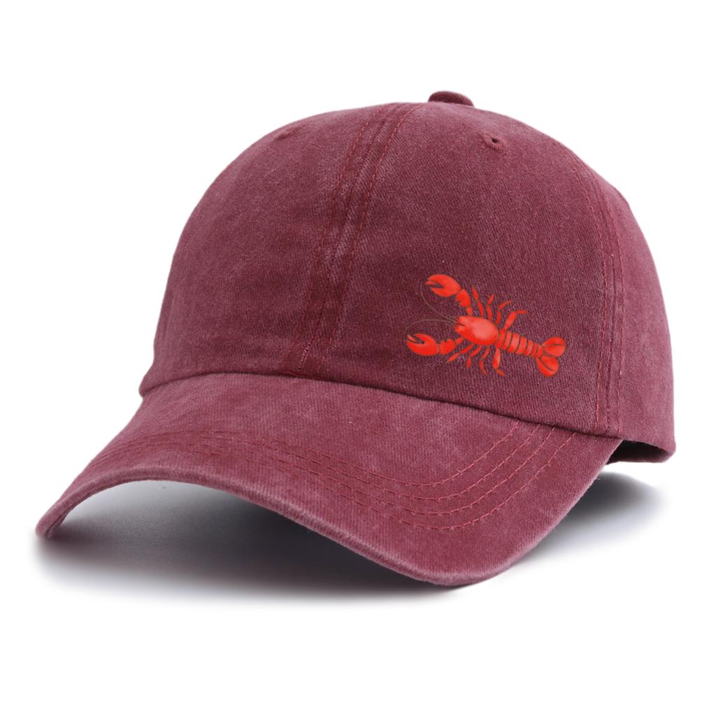 1pc Lobster Print Washed Baseball Cap for Adults, Minimalist Retro Style Casual Soft Adjustable Dad Hat, Perfect As Gift