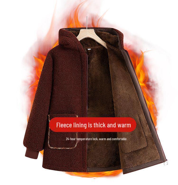 Mom's Winter Lambswool Cotton Jacket with Fleece for Middle-Aged and Elderly