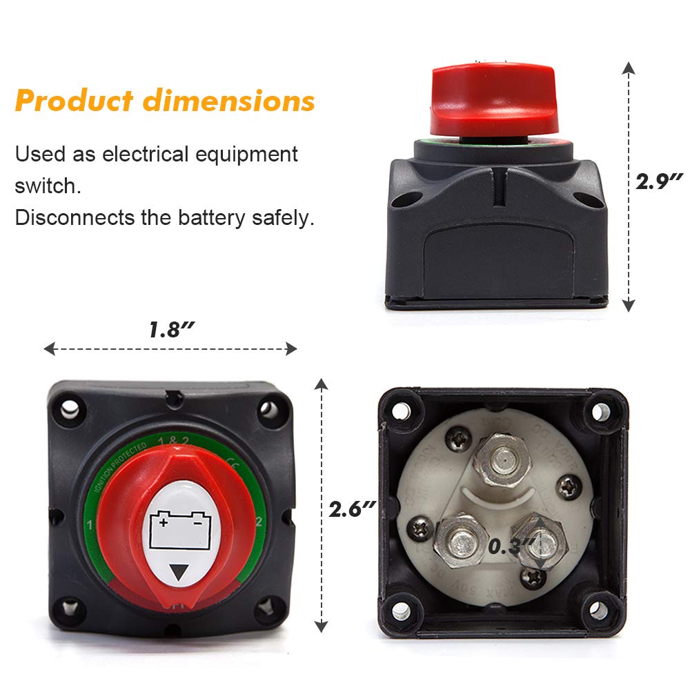 1-2-Off Switch -60V Disconnect Master Cut Shutoff for Marine Boat Car RV