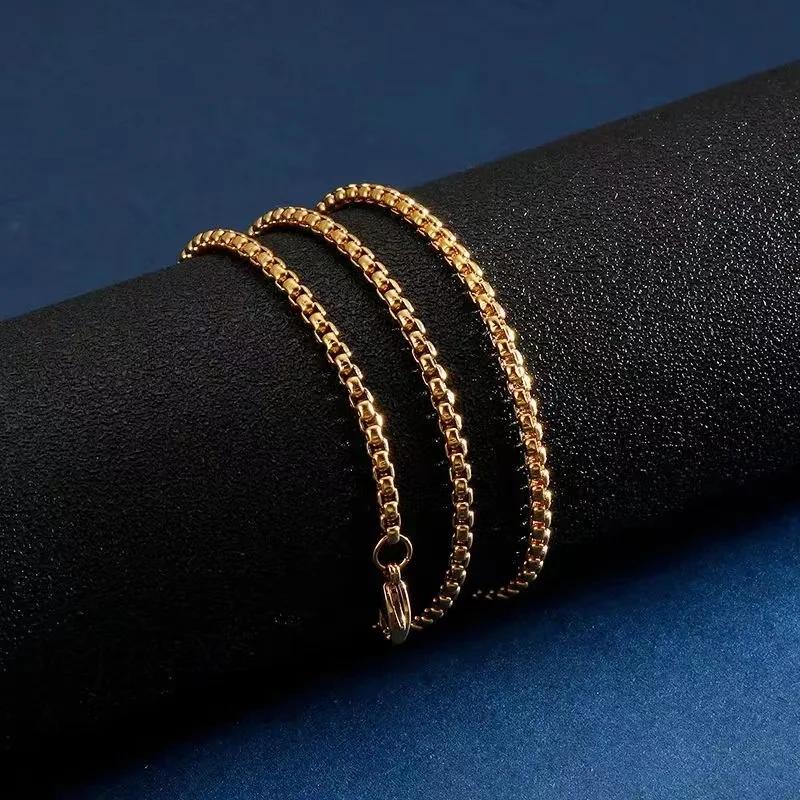 Geschenk 18K Gold Kupfer 4mm Kettenhalskette für Damen Herren Hochzeitsparty Anhänger Schmuck 18-24 Zoll