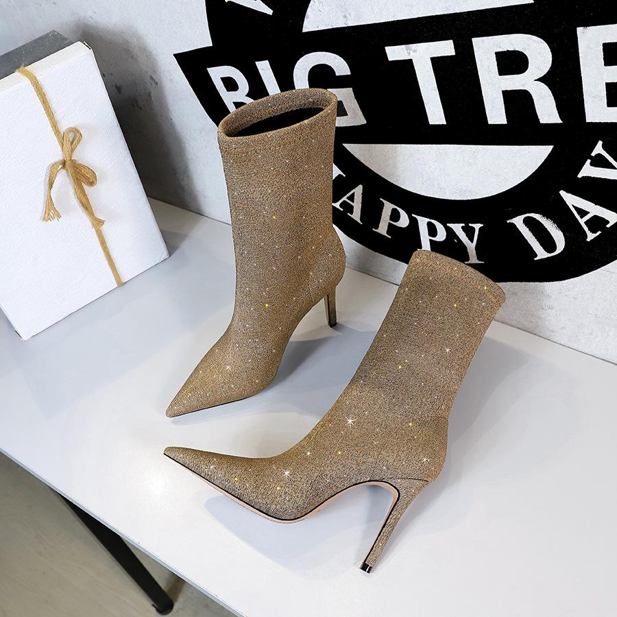 

Fashion sexy and thin shining cloth thin boots women s boots thin heel high heel elastic short boots 40 хакі