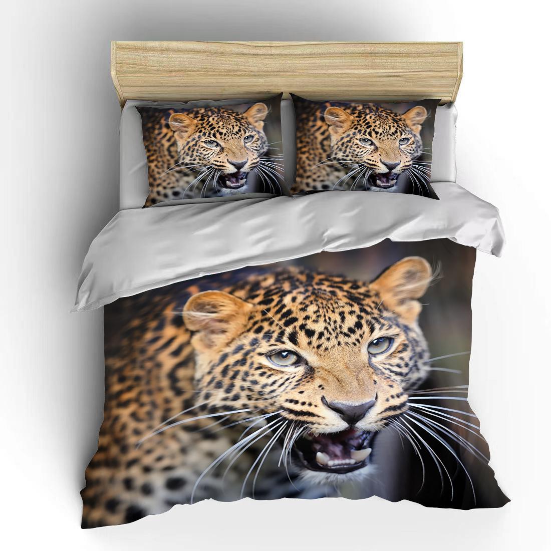 

New Leopard Bedding Set 3D Print Animal Duvet Cover Black White Luxury Home Textiles Queen King Size For Adults Kids EU single(135x200cm)