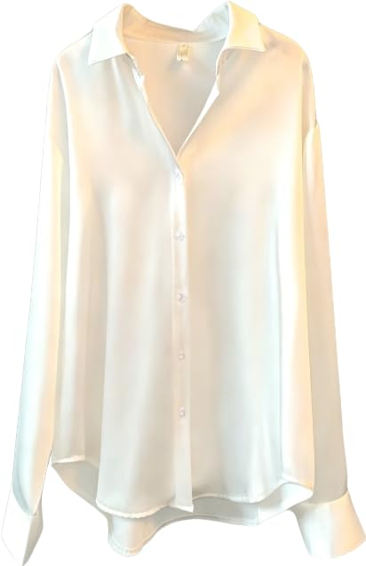 

Satin Long UV Office Retro Design Blouse Top [JINJUDUO] Women s Blouse, Sleeve, Spring/Autumn/Winter, Protection, Commuting, Wear, Stylish, Flowy, белый