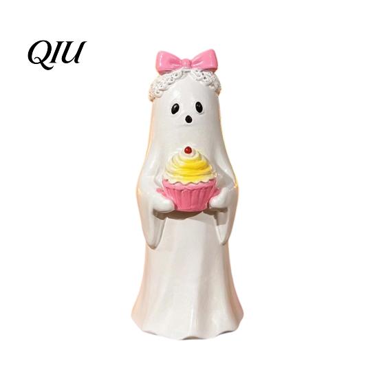 Window Display Halloween Decor Cute Ghost Ornament, Resin Figurines with Cake/Cookie Fun Gifts for Kids Design Desktop Fireplace Home Holiday
