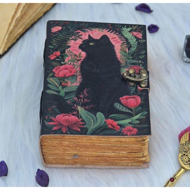 

Black Cat Floral Journal – Mystical Diary with Floral Design | Witchy Notebook | Gothic Cat Lover Gift | Occult and Celestial Writing Book 7 x 5 in