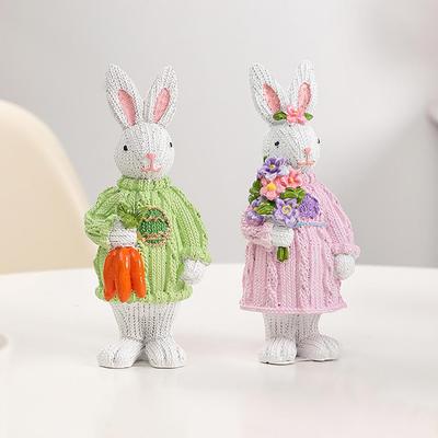 Nordic Bunny Statue Easter Decorations Sweaters Rabbits Resin Ornaments Party Decorations Home Decor Joyful Bunny Ornament
