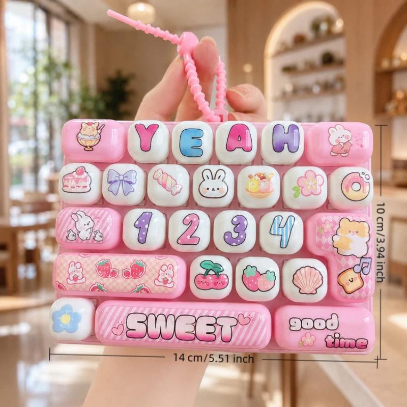 Candy Color Cartoon Keycap Keychain 26 Key Decompression Keyboard Fidget Keycap Clicker Toy Bag Pendant