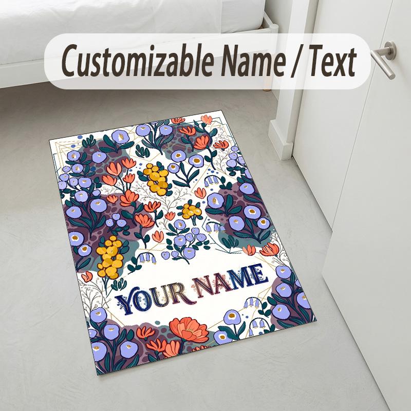 Blumen-Fantasy-Garten-Thema Weicher Kristall-Samt-Teppich Benutzerdefinierter Name & Textdruck Rutschfester Bodenläufer für Schlafzimmer Wohnzimmer