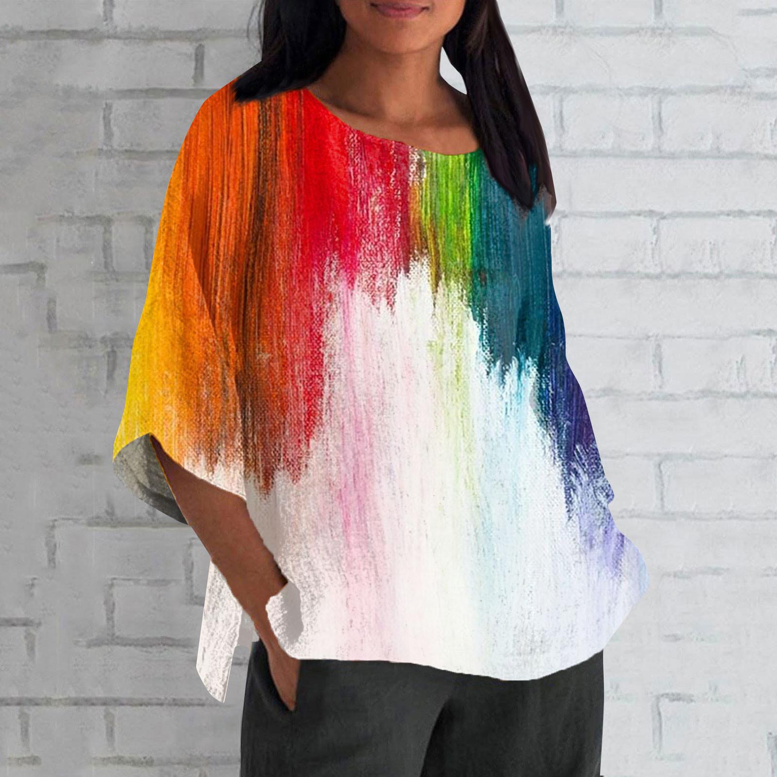 

Женская мода с половиной рукавом и круглым вырезом с принтом, свободная повседневная блузка, топ XXXXL