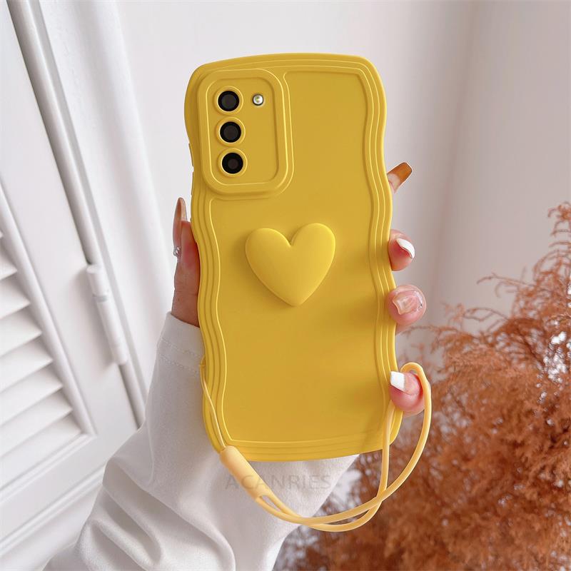 S 21 23 22 Love Heart Wavy Wrist Strap Silicone Case For Samsung Galaxy S23 S21 S22 Plus Ultra S20 Fe S21fe Lanyard Cover S20fe