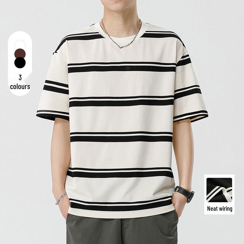 Kunhai Pengyun Men's Japanese Striped Short-Sleeve Casual T-Shirt