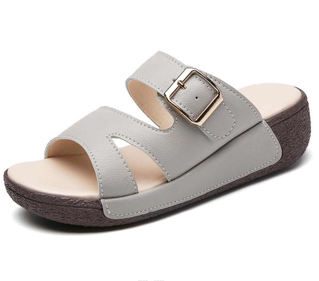 

Модные женские летние сандалии из спилковой кожи, пляжная обувь, повседневные тапочки на платформе, удобные, на толстой подошве, универсальные, для отдыха 35 серый