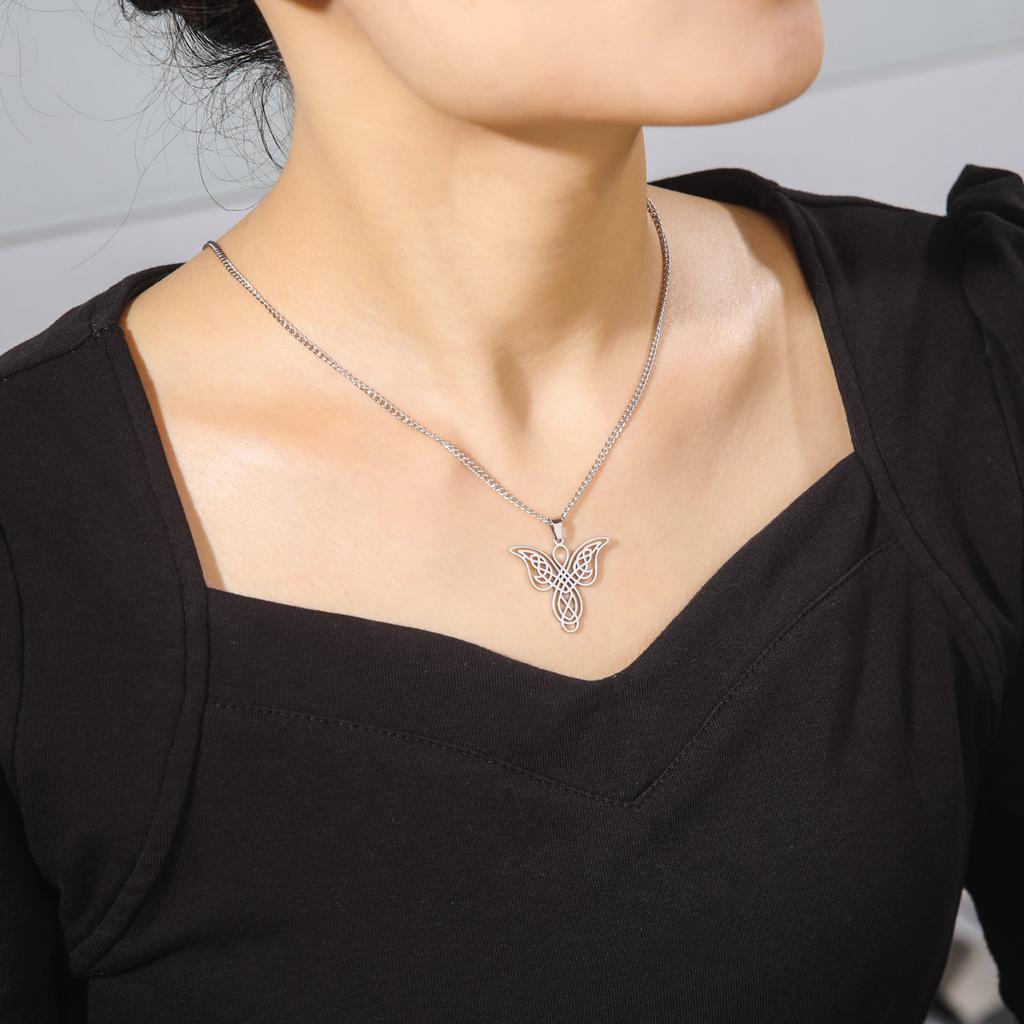 LIKGREAT Celtics Knot Wings Angel Necklace Hollow Hot Sale Big Butterfly Pendant Necklace Stainless Steel Jewelry Birthday Gift