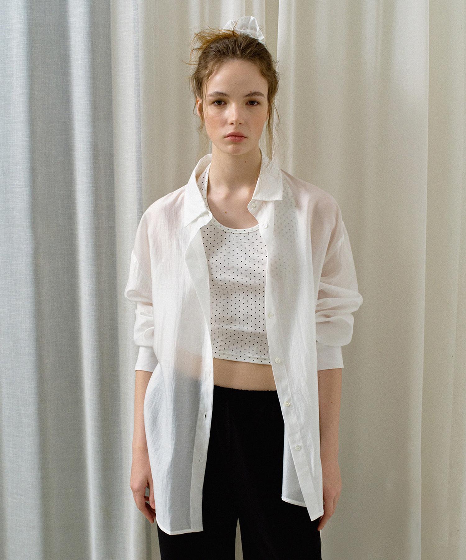 Hane [Scrunchie Set] Tencel Glow Sheer Shirt_Milk Glow S