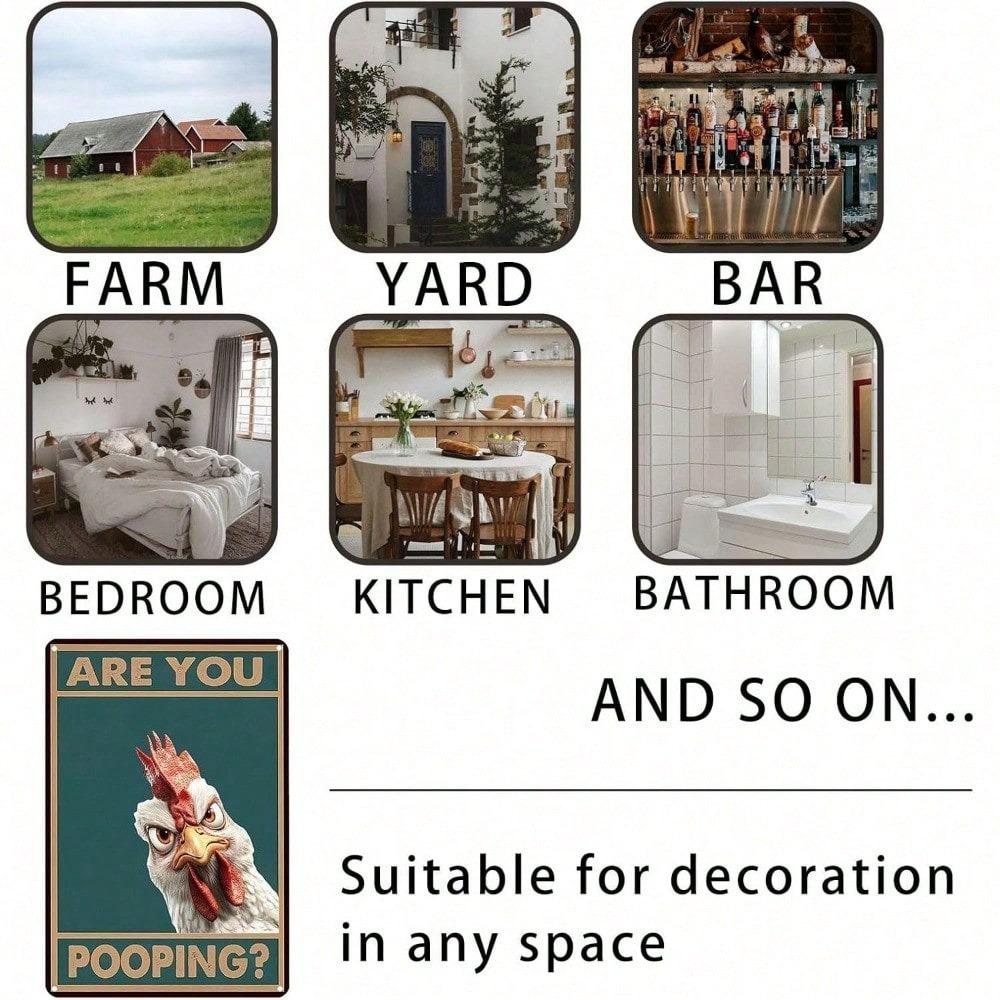 Lustiges Kackendes Huhn Metallschild Vintage Badezimmer Wanddeko Humorvoll Haus Bauernhaus