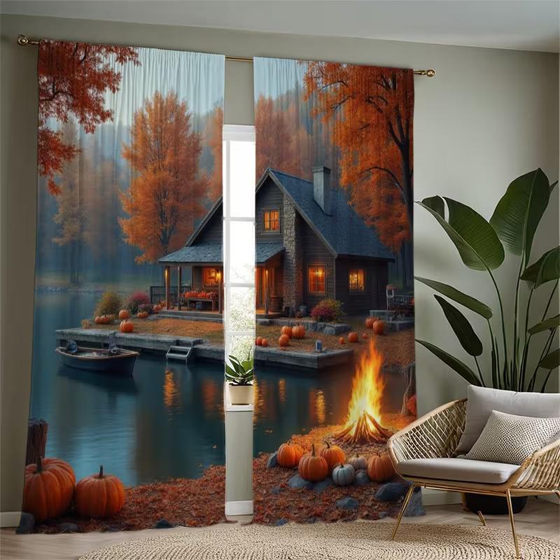 2 Stück Vorhänge mit Seelandschaftsdruck, geeignet für Schlafzimmer-, Wohnzimmer-, Küchendekoration, Heimdekoration, Fensterdekoration