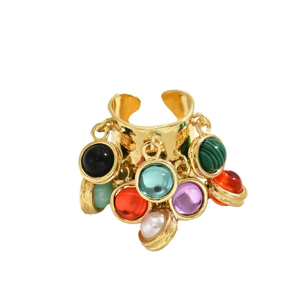 Multi-pendant Fringe Open Ring Vintage Exaggerated Ring Colorful Bead Rings Party Jewelry