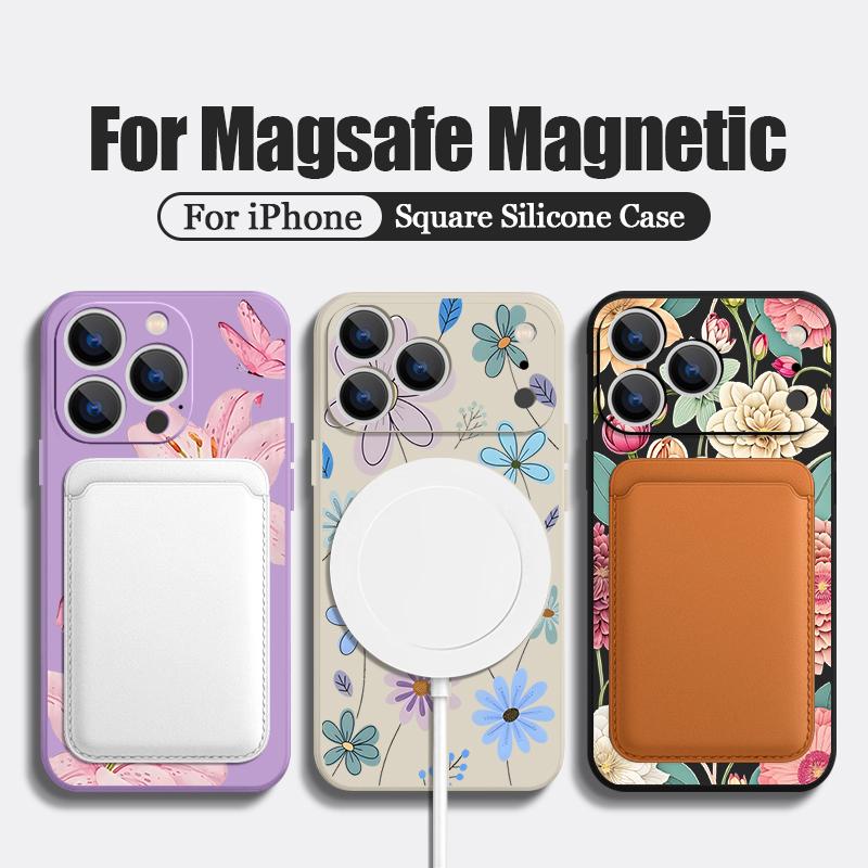 Vintage Flower Case For iPhone 17 Pro Max iPhone 16 15 14 13 Pro Max Magnetic For Magsafe Soft Silicone Phone Back Cover