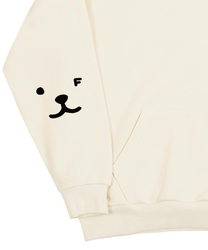 [Unisex] Elbow Puppy Face Smile Hoodie_Cream/Black Logo