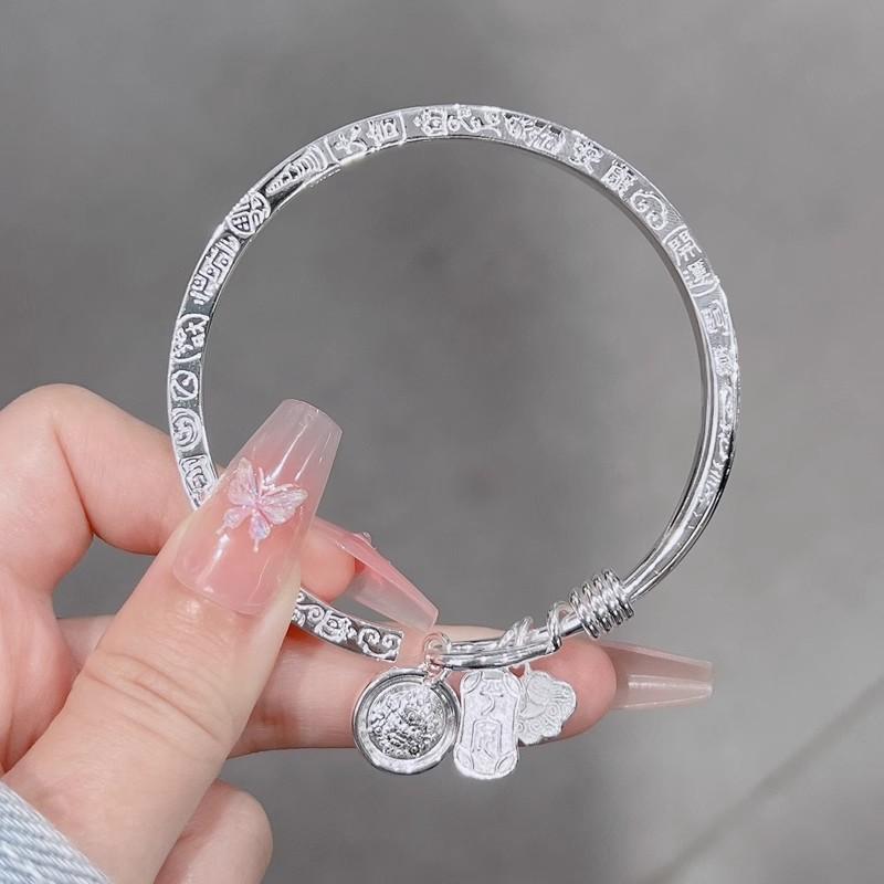 Vintage Silver-plated Fu Character Bracelet New Ethnic Gourd Bell Open Design Concept Bangle Auspicious Ruyi Tassel Jewelry Gift