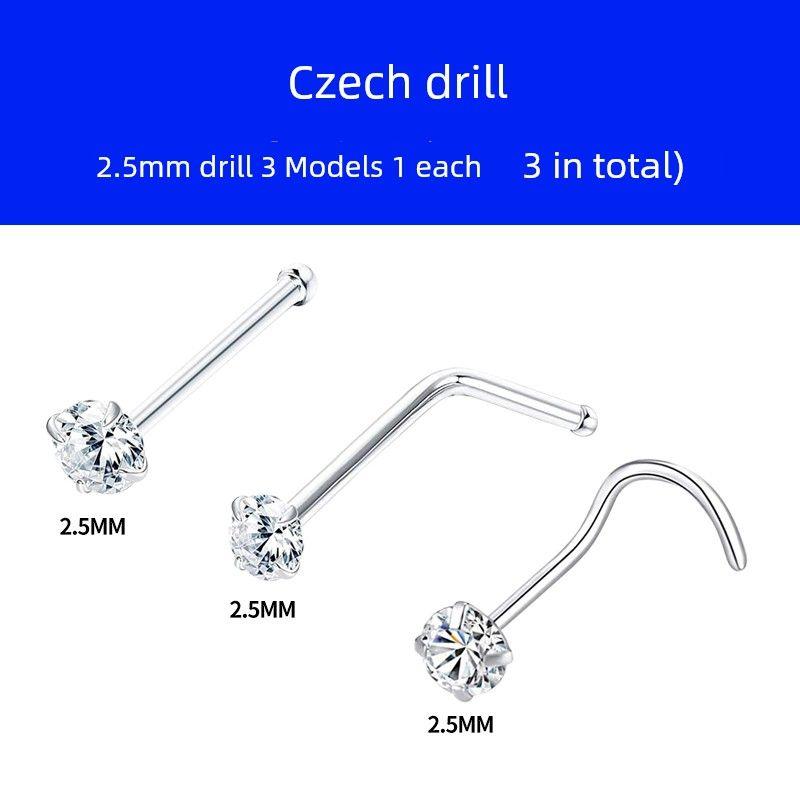

Bending Nose Stud Suit Combination Europe and America Export Czech Diamond 2.5mm Drill 3 Styles, 1 Each (3 Pieces in Total)