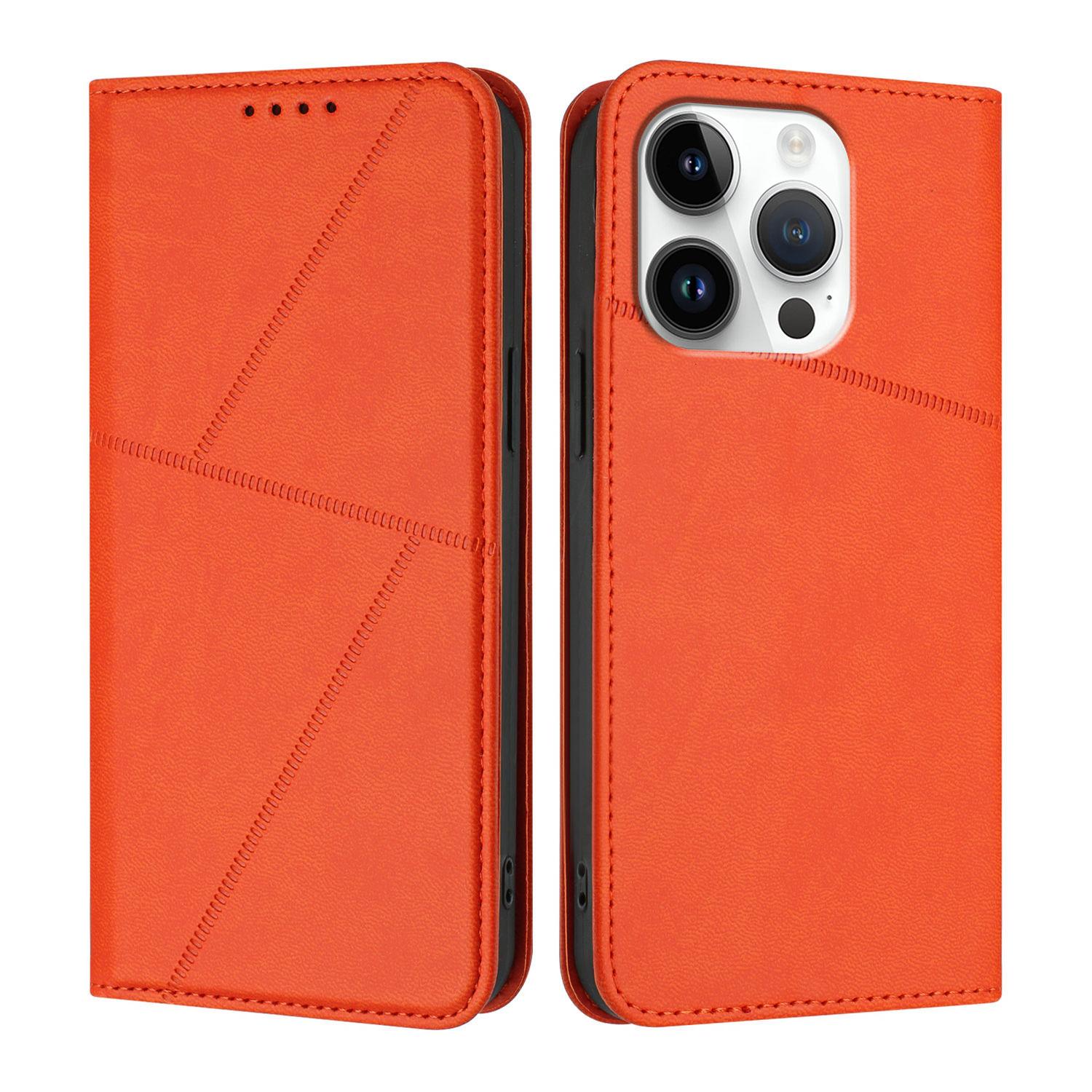 

For iPhone 16 Pro Wallet Case Magnetic Closure Leather Flip Phone Cover with Stand Orange
