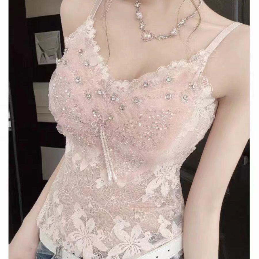 Стильный летний кружевной топ-камисоль с бусинами - Сексуальный универсальный женский топ-бандо M 80-105 lbs