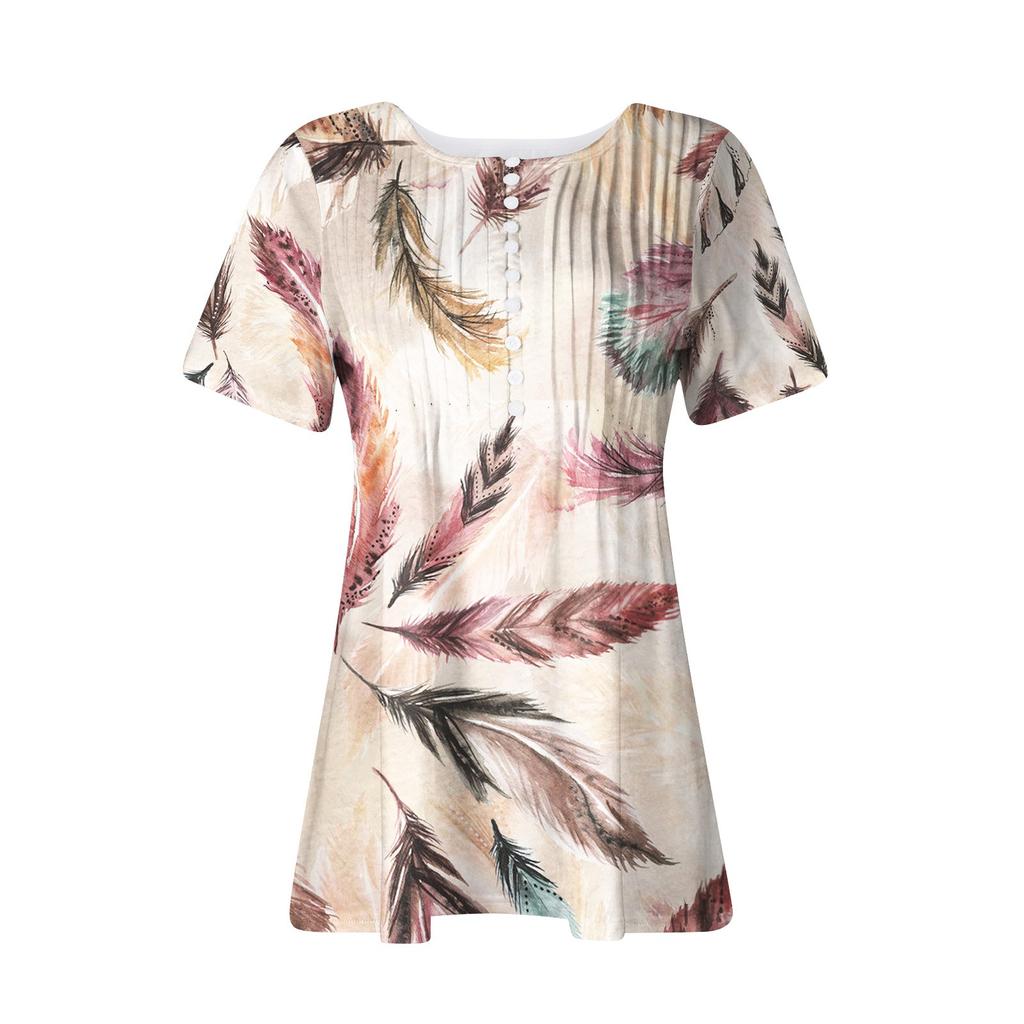 (Spicy chicken)Women's Shirt Blouse Button Vintage  Print Short Sleeve Casual Basic Top Pullover