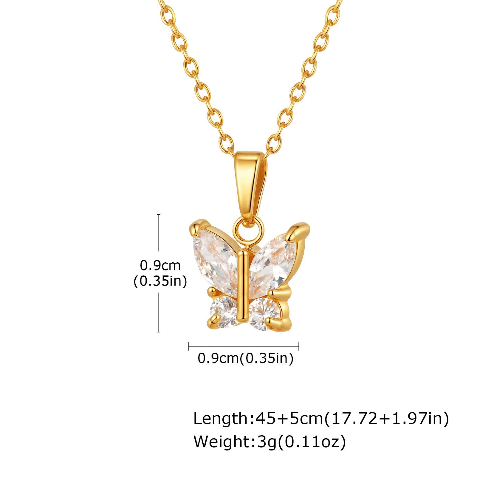 Fashion Accessories, Stainless Steel Zircon Butterfly Gold Necklace Women S Jewelry 2330